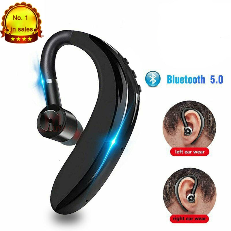 Ear-mounted Bluetooth hands-free headset.