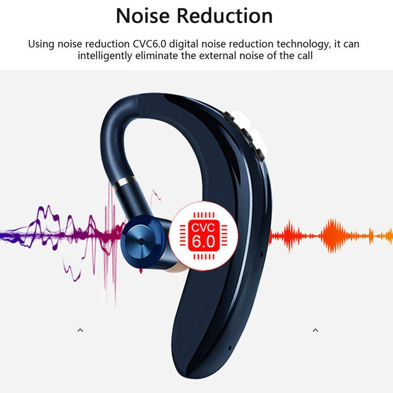 Ear-mounted Bluetooth hands-free headset.