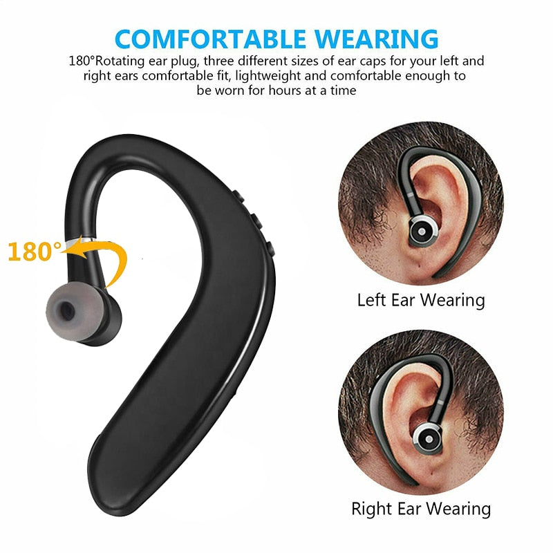 Ear-mounted Bluetooth hands-free headset.