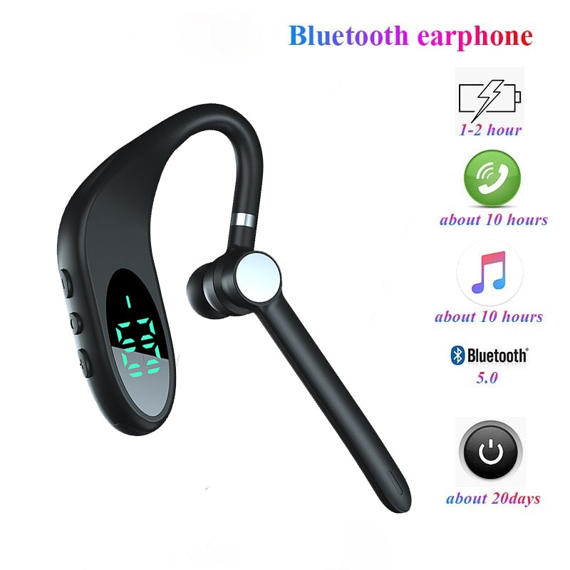 Ear-mounted Bluetooth hands-free headset.