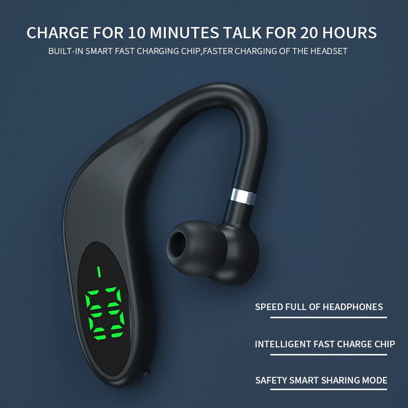 Ear-mounted Bluetooth hands-free headset.