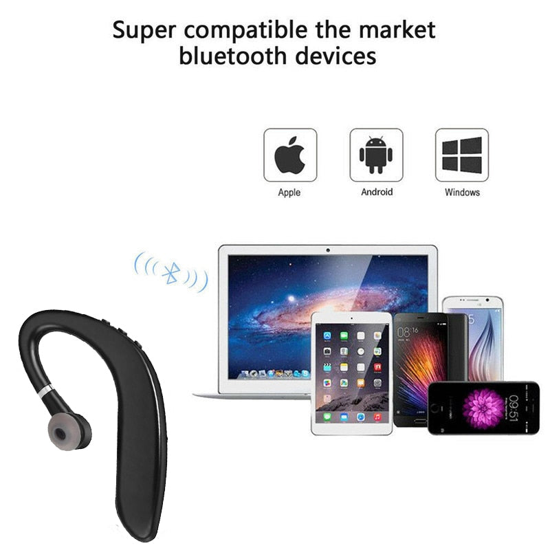 Ear-mounted Bluetooth hands-free headset.