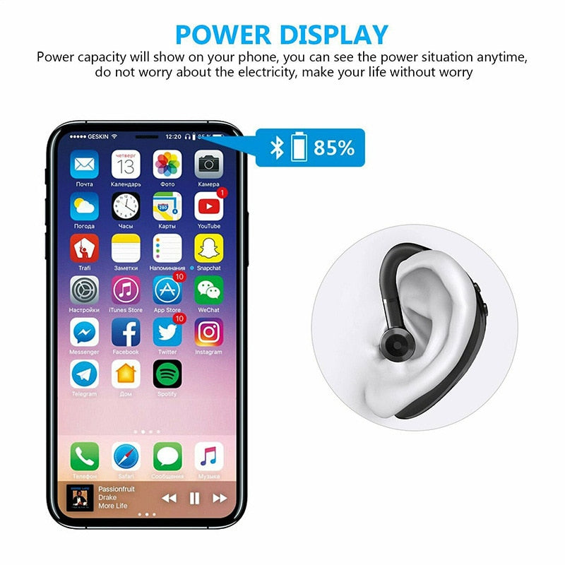 Ear-mounted Bluetooth hands-free headset.
