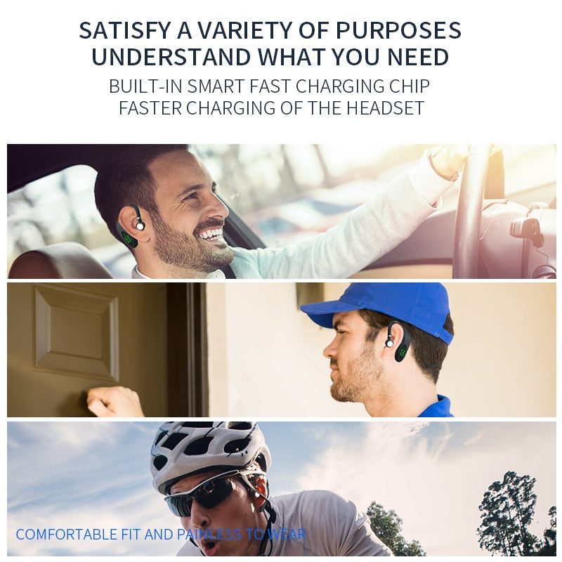 Ear-mounted Bluetooth hands-free headset.