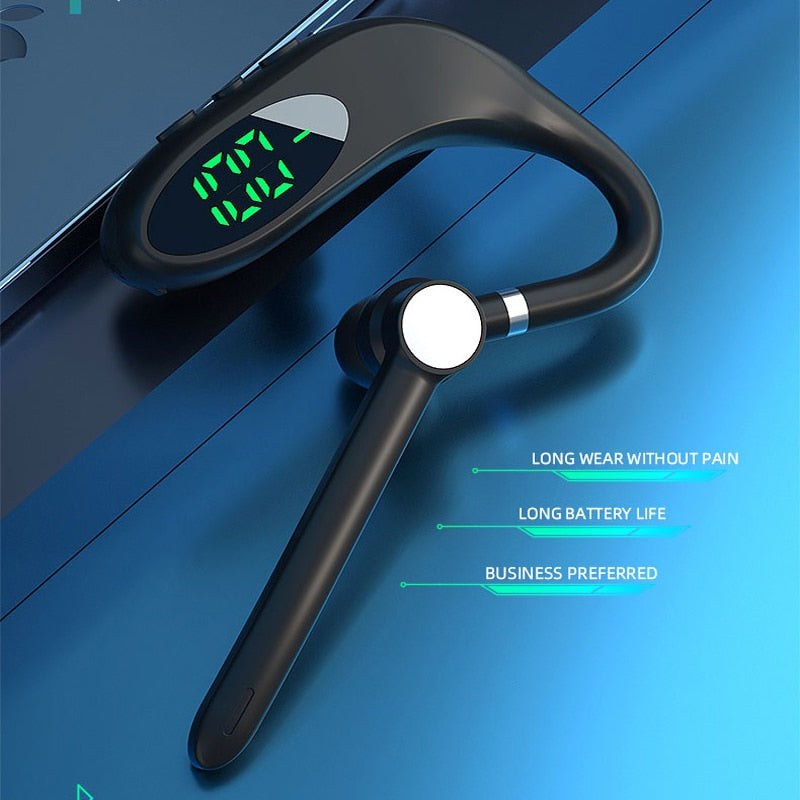 Ear-mounted Bluetooth hands-free headset.