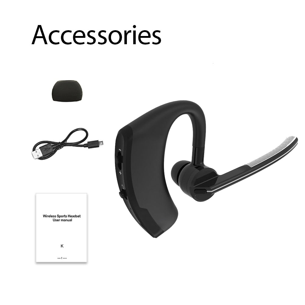 Ear-mounted Bluetooth hands-free headset.