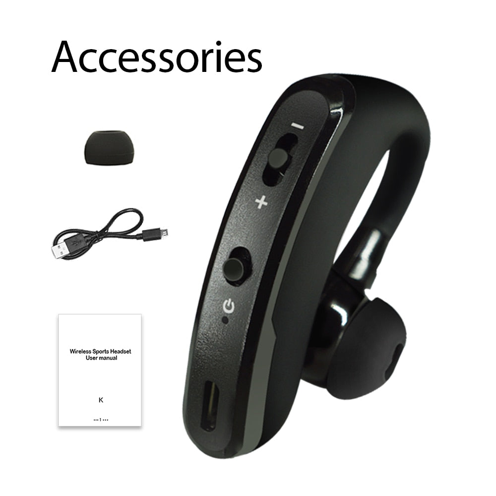 Ear-mounted Bluetooth hands-free headset.