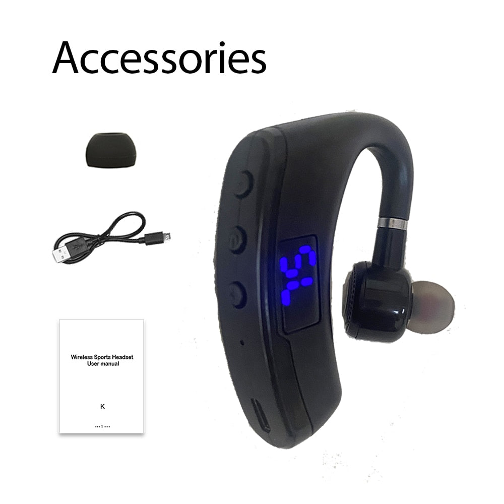 Ear-mounted Bluetooth hands-free headset.