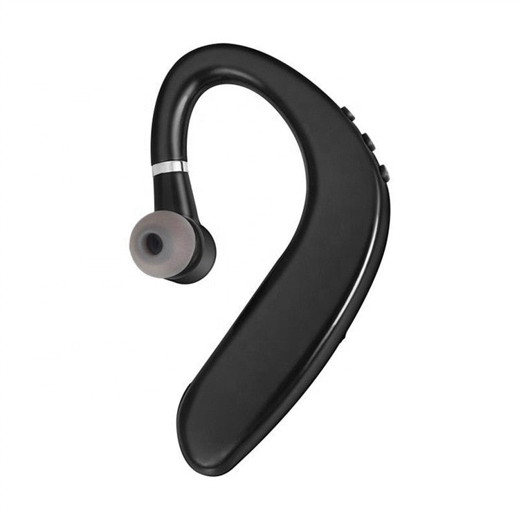 Ear-mounted Bluetooth hands-free headset.
