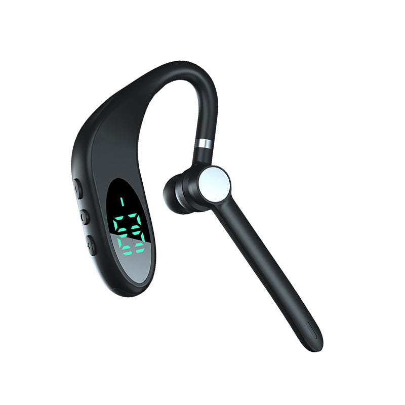 Ear-mounted Bluetooth hands-free headset.