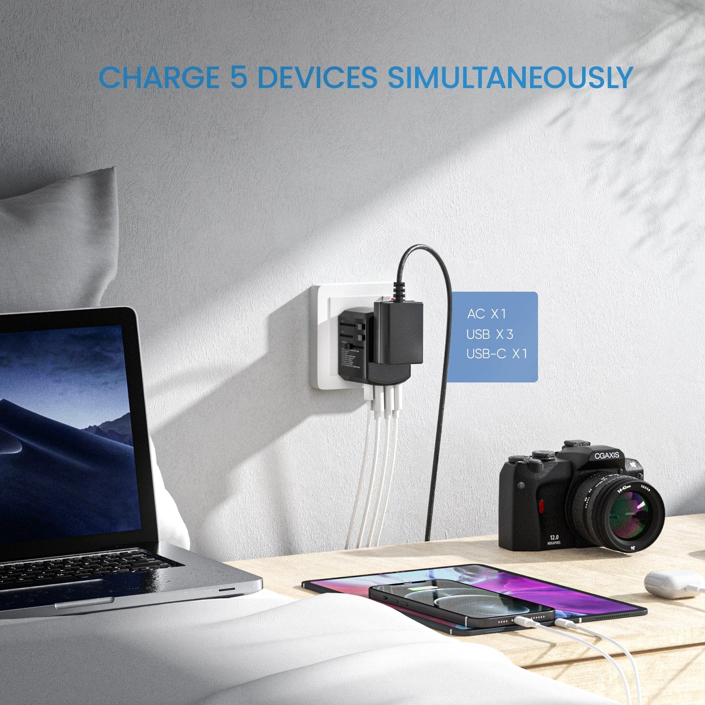 Universal All-in-one Travel Charger with 3 USB Ports