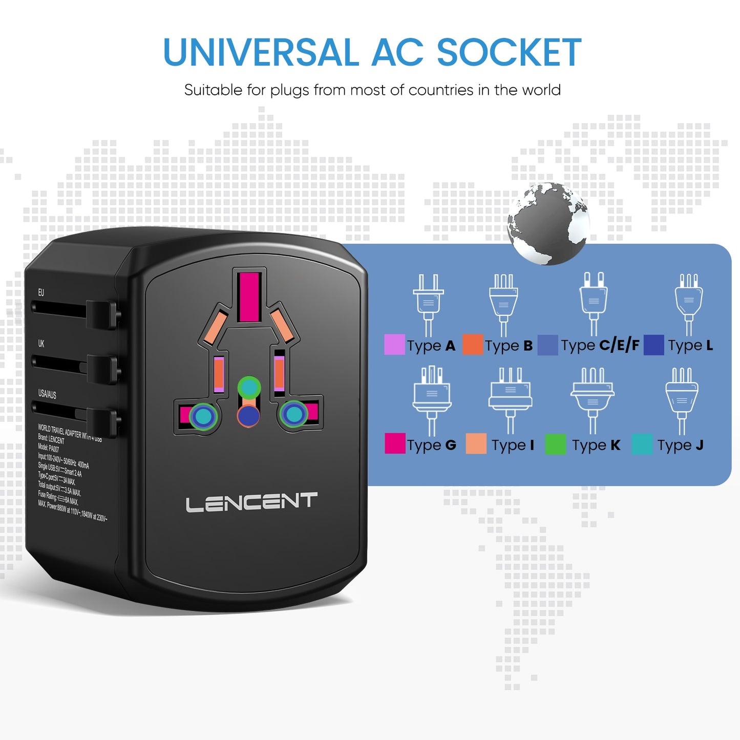 Universal All-in-one Travel Charger with 3 USB Ports