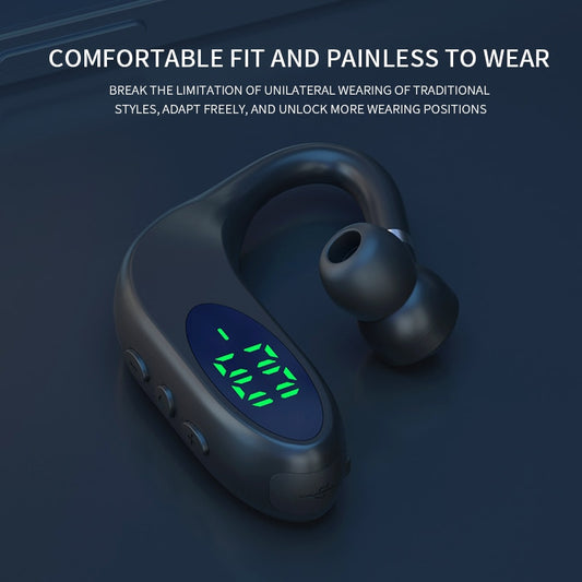 Ear-mounted Bluetooth hands-free headset.