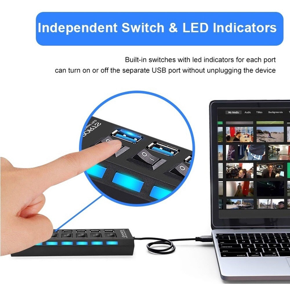 Multi USB HUB with Power Adapter for Computer