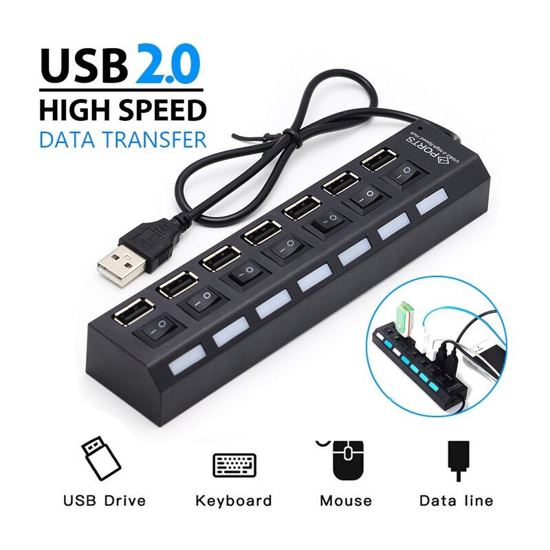 Multi USB HUB with Power Adapter for Computer