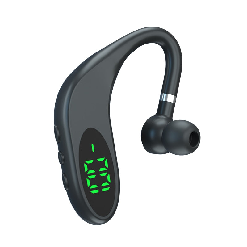 Ear-mounted Bluetooth hands-free headset.