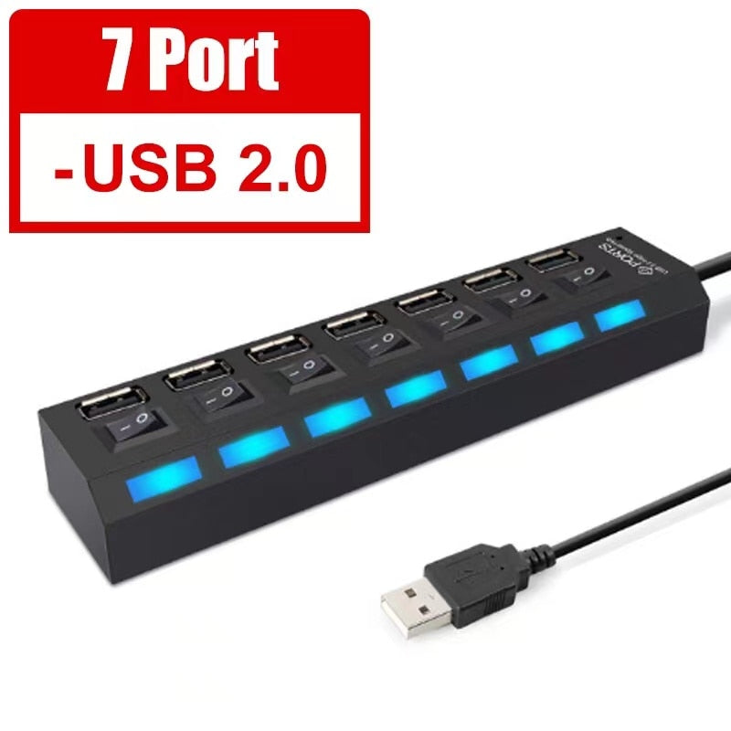 Multi USB HUB with Power Adapter for Computer